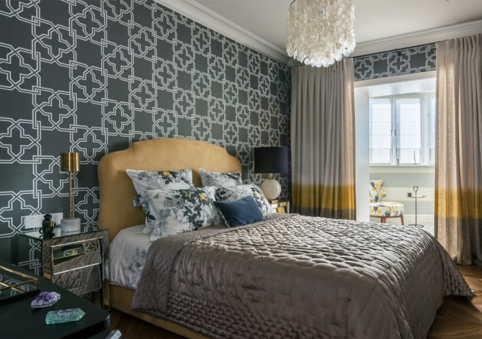 wallpaper from paper in the interior of the bedroom