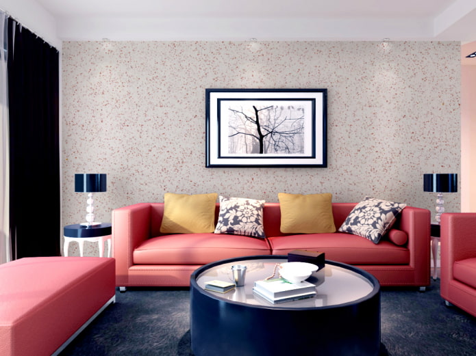 liquid wallpaper made of paper in the interior of the living room