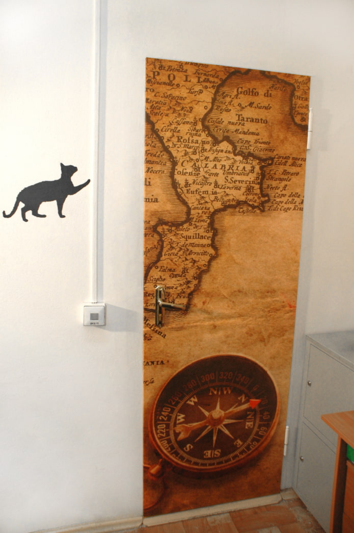 self-adhesive wallpaper on the door