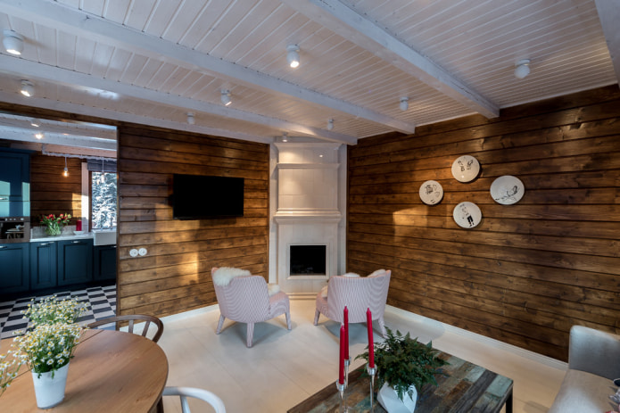 Brown walls and white ceiling