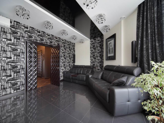 black and white stretch ceiling structure
