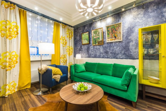 Plain curtains with patterned or ornamented curtains Plain curtains with patterned or ornamented curtains