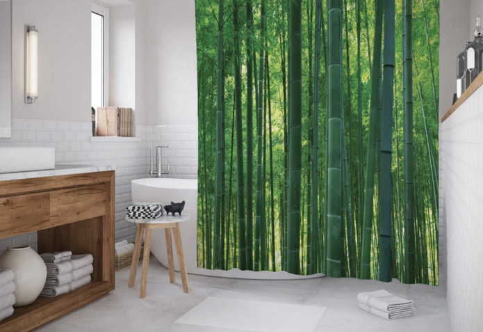 drawing bamboo forest on the curtain for the bathroom drawing bamboo forest on the curtain for the bathroom