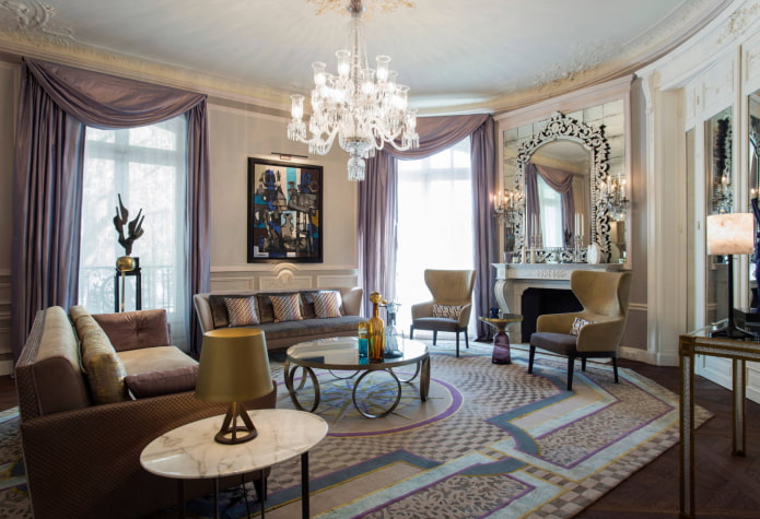 lilac curtains in the living room