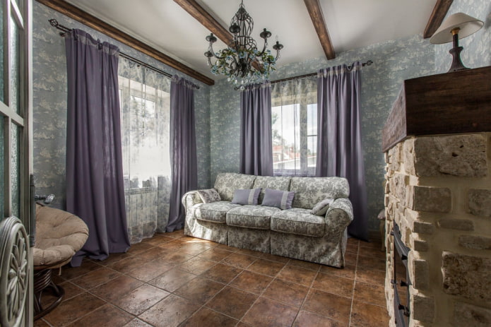 dark lilac curtains in the interior