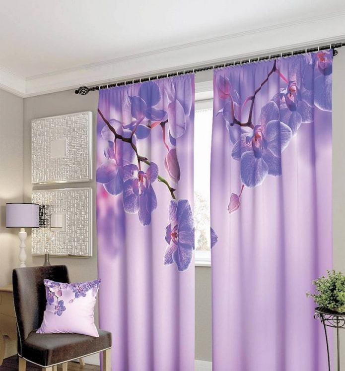 lilac photocurtains in the interior