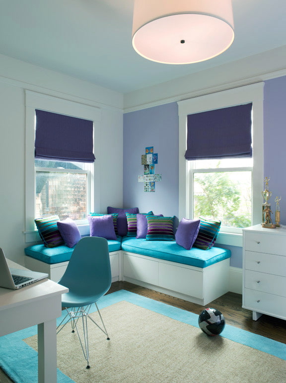 dark lilac roman blinds in the interior