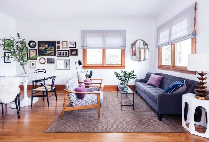 pale lilac roman blinds in the interior