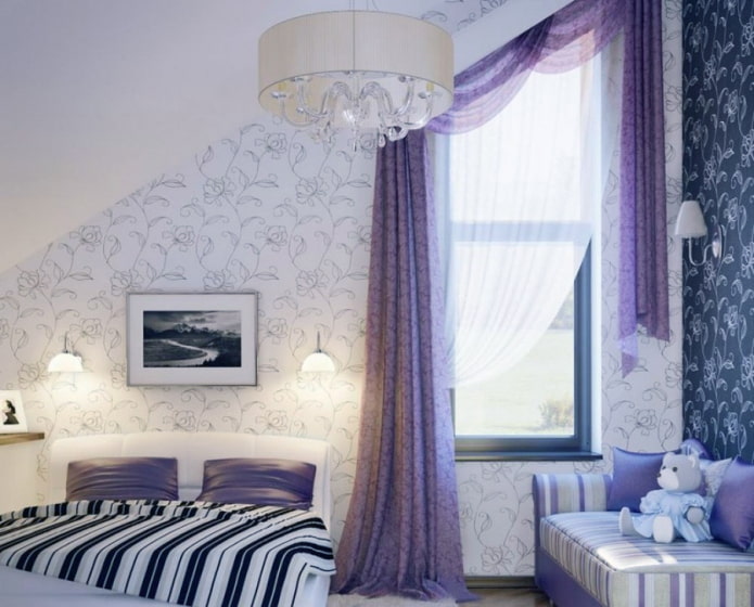 curtains of lilac color of different lengths