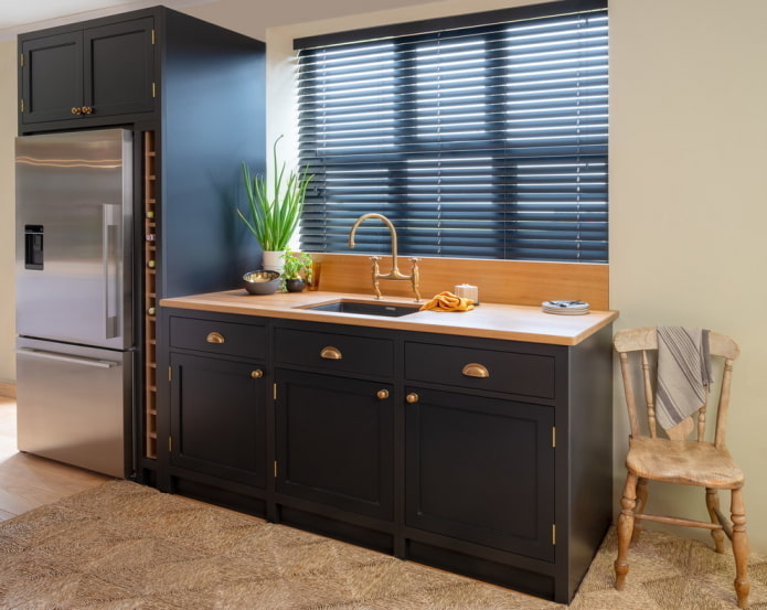 Black blinds in the kitchen Black blinds in the kitchen