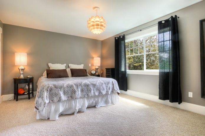 Linen dark curtains in the bedroom Linen dark curtains in the bedroom