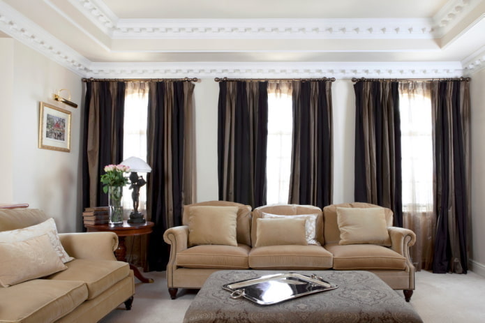 Black and brown curtains in the living room Black and brown curtains in the living room