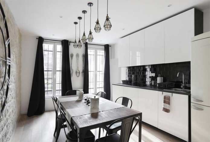 kitchen with panoramic windows and floor-length curtains kitchen with panoramic windows and floor-length curtains