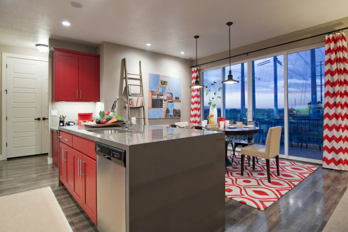 Red and white curtains