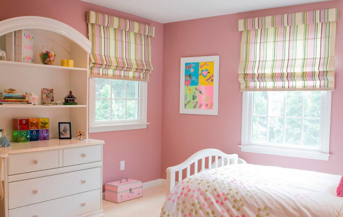 yellow pink roman blinds