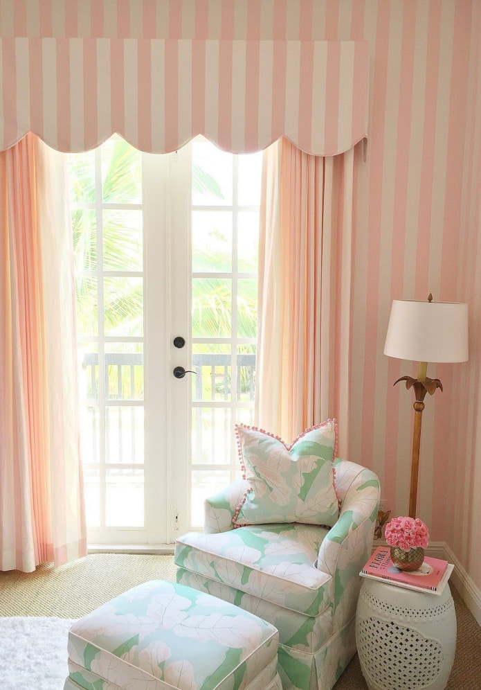 pink striped curtains