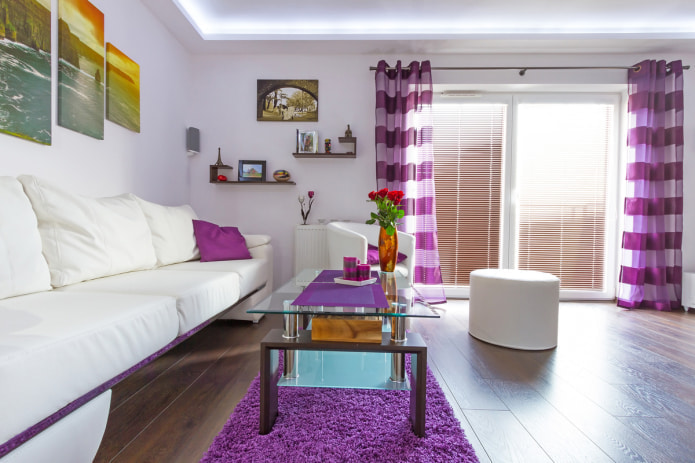 pink-purple curtains in the hall