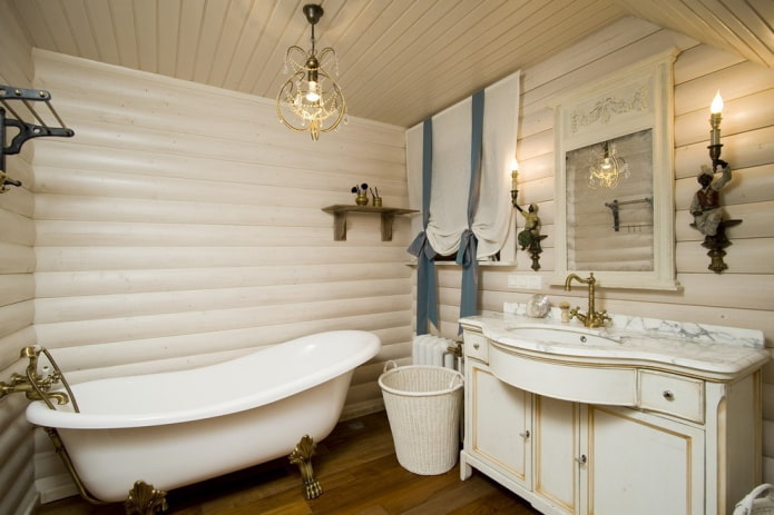 short curtains in the bathroom in a wooden house short curtains in the bathroom in a wooden house