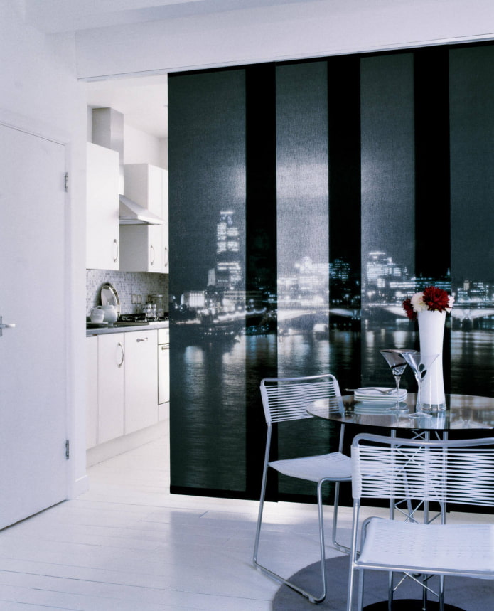 Japanese panels in the interior of the kitchen Japanese panels in the interior of the kitchen