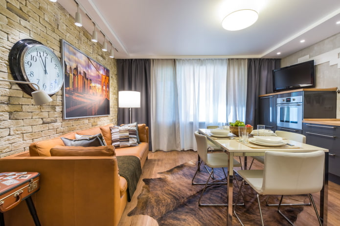 combination of tulle with loft-style curtains