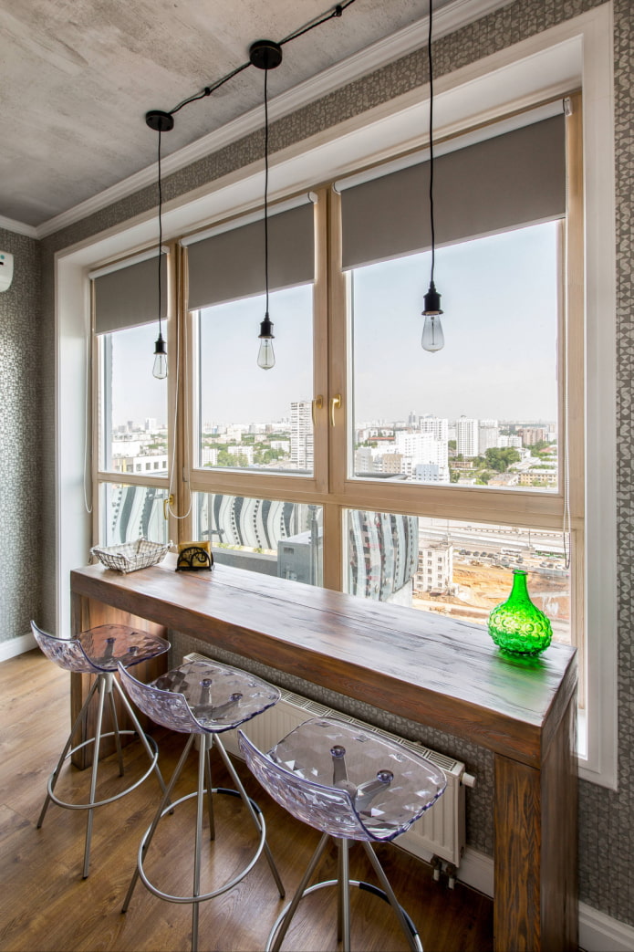 roller blinds in the loft style kitchen