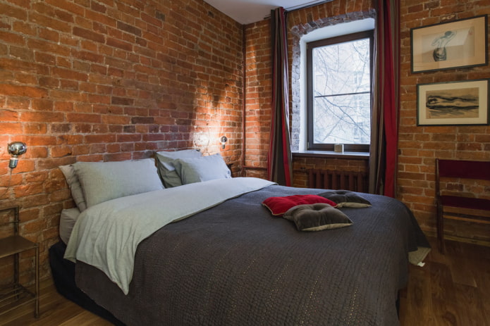 curtains in the bedroom in the loft style