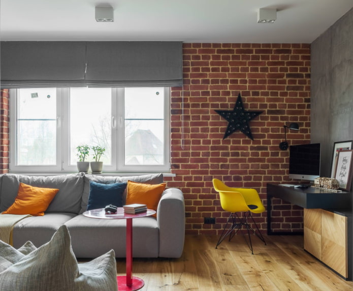 gray roman blinds in loft-style interior