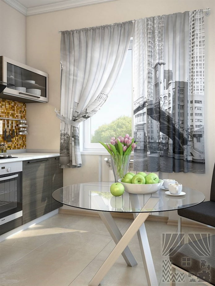 short 3D curtains with the image of the city