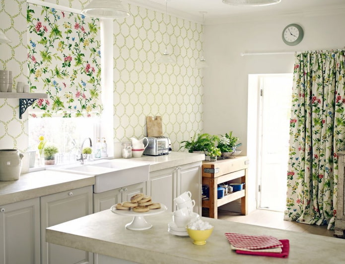 curtains with flowers in the interior of the kitchen curtains with flowers in the interior of the kitchen