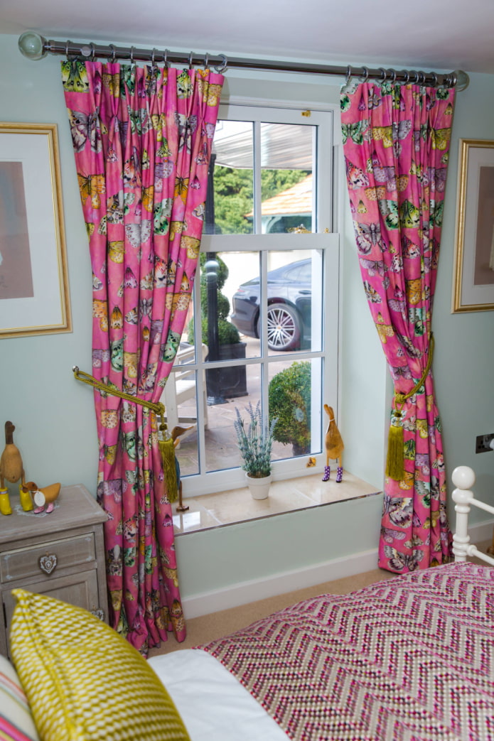 curtains with butterflies in the interior