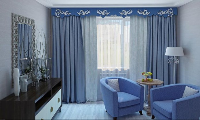 blue curly lambrequin