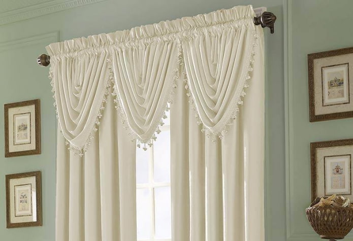 white lambrequin with tassels