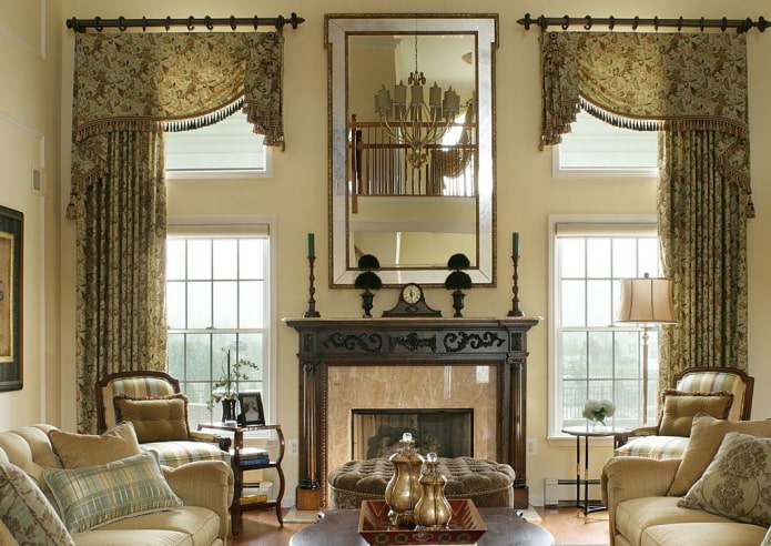 two asymmetric lambrequins