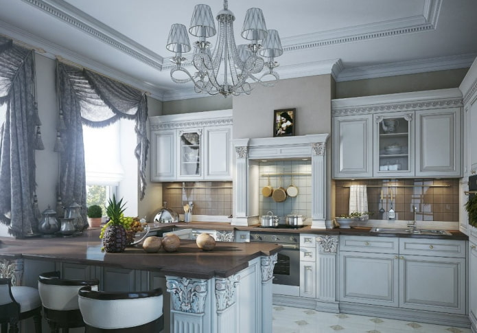 fringed lambrequins in the interior of the kitchen