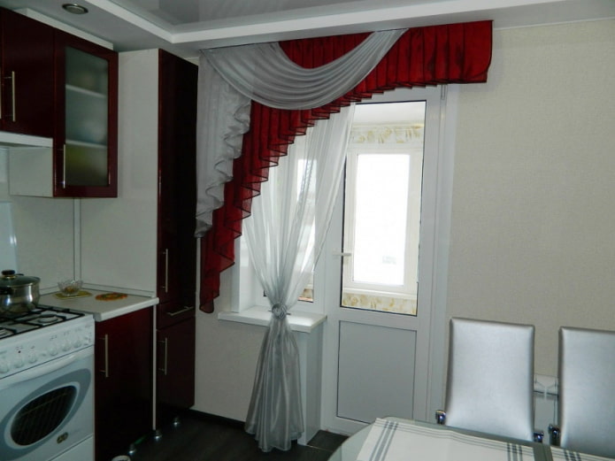 lambrequins on a window with a balcony door