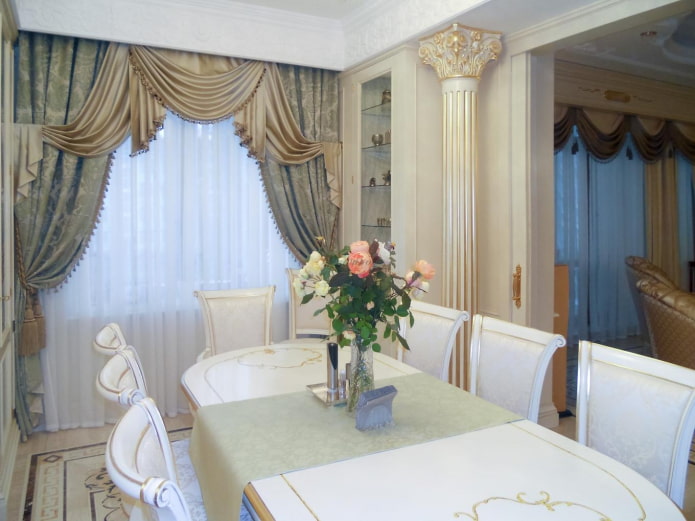 satin lambrequin in the interior