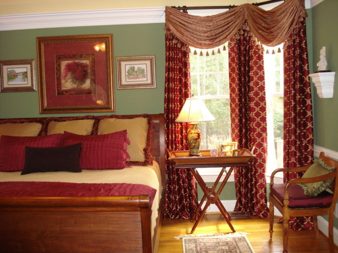 lambrequins with tassels in the interior of the bedroom lambrequins with tassels in the interior of the bedroom