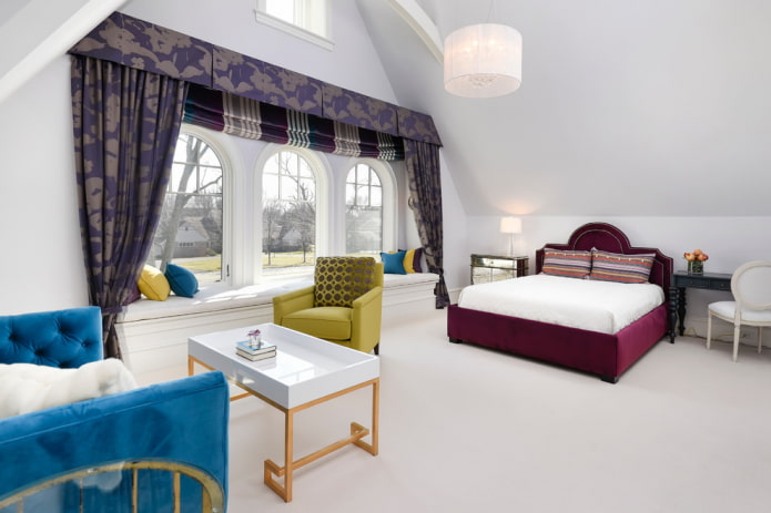 purple lambrequin in the interior of the bedroom purple lambrequin in the interior of the bedroom