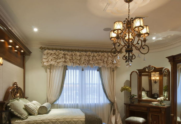 lambrequin with puffs in the interior of the bedroom lambrequin with puffs in the interior of the bedroom