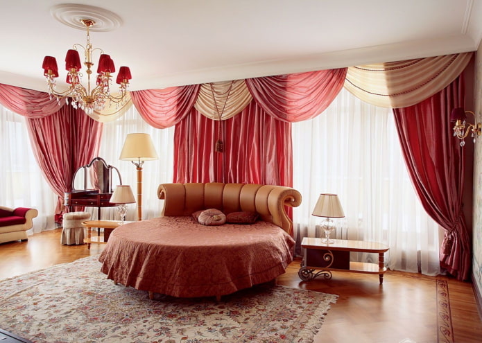 lambrequins from satin in the interior of the bedroom lambrequins from satin in the interior of the bedroom