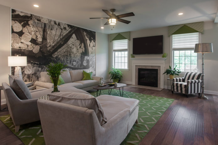 green hard lambrequin in the living room green hard lambrequin in the living room