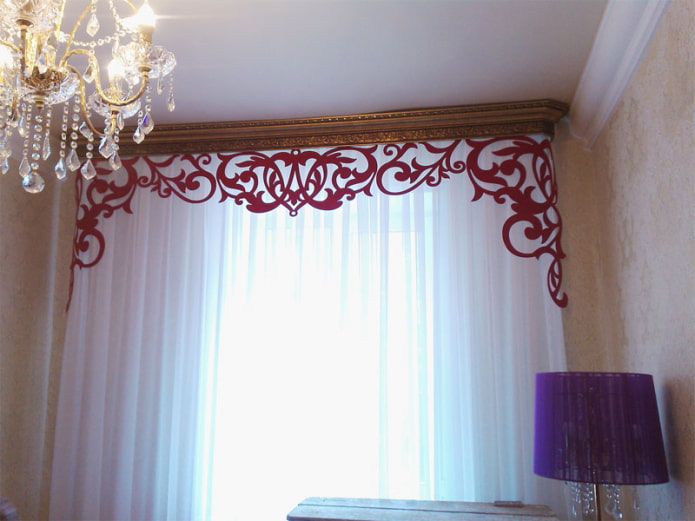 curly lambrequin of red color curly lambrequin of red color