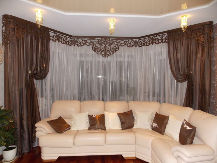 brown curly lambrequin in the interior brown curly lambrequin in the interior