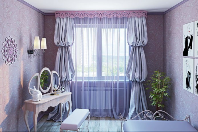 pink curly lambrequin in the interior pink curly lambrequin in the interior