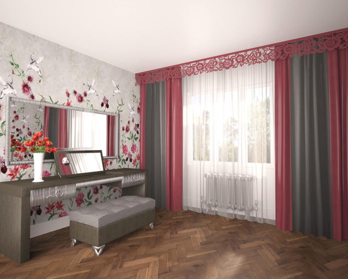 curly lambrequin of red color curly lambrequin of red color