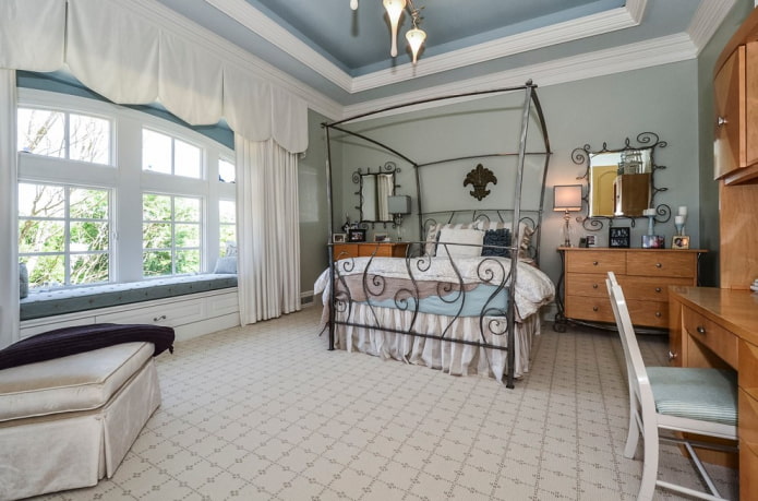 white lambrequins in the interior of the bedroom