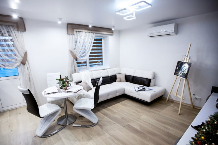 curtains with straight lambrequins in a modern style