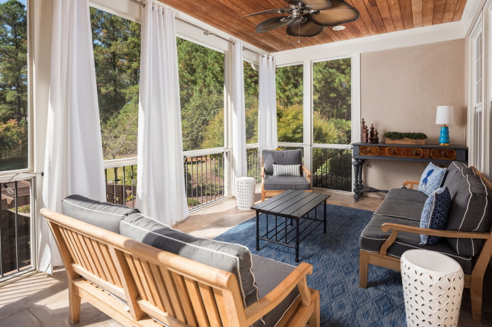 veranda decorated with curtains