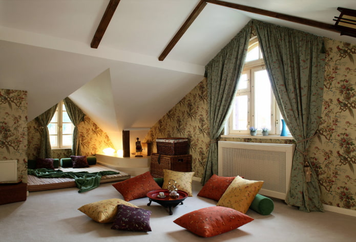 curtains with tiebacks on the roof window