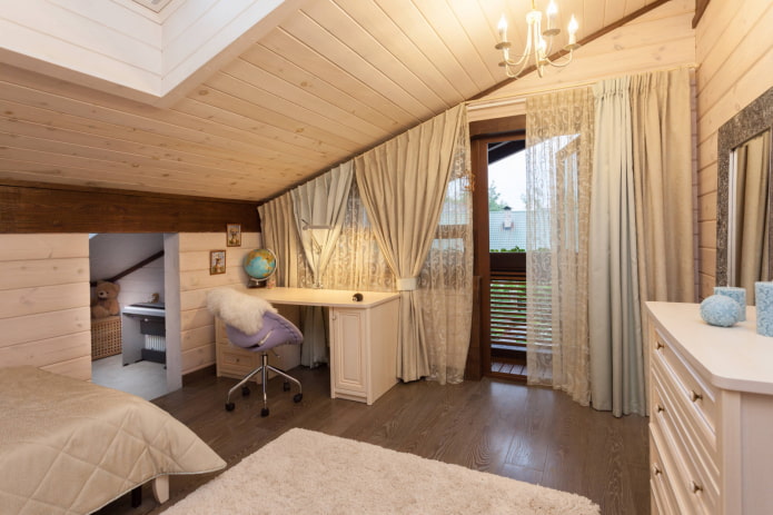 beige curtains on the roof window